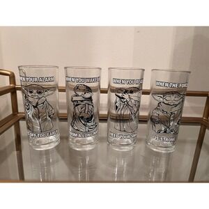 RARE Set Of‎ 4 Star Wars Baby Yoda Grogu Drinking Glasses 10 oz